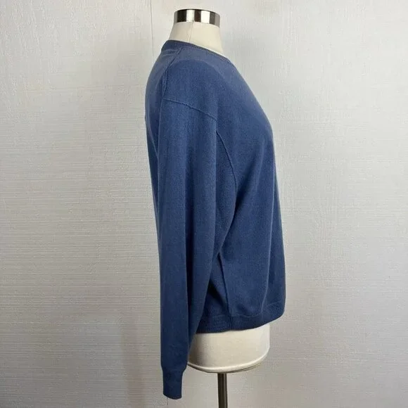 Vince Sweater L Womens New $320 Blue 100% Cashmere Soft Minimalist Pullover - Picture 3 of 11